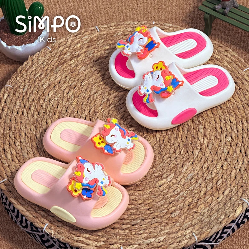 Rotating Unicorns Summer Cute Girl's Slippers Soft And Thick Sole Anti-slip Toddler Slides Children Slip On Footwear