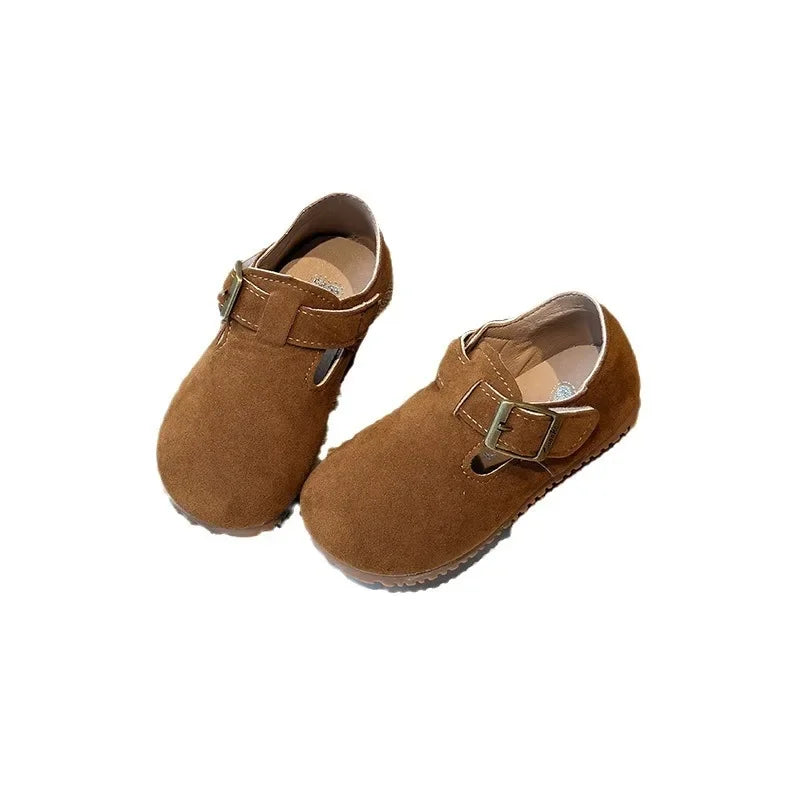 Boys Girls Moccasins Retro Non-slip Sweet Kids Flat Shoes Soft Sole 2024 New Fashion Children Leather Shoes Hook&loop Elegant