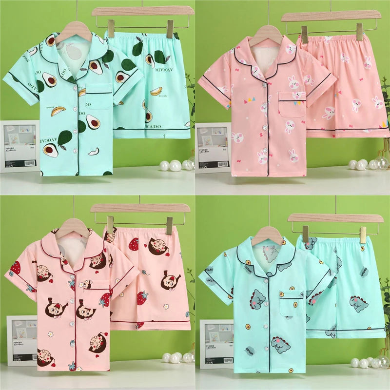 Summer Children's Pajama Set – Soft Cotton Sleepwear with Dinosaur Print for Boys and Girls, Comfortable Home Nightwear for Kids and Toddlers