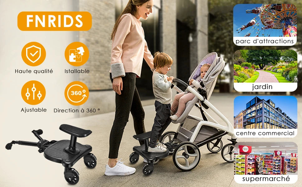 Portable Buggy Board With Seat Universal Kiddy Boards Pram Standing Board 360° Rotation Pram Accessory For Children 25kg
