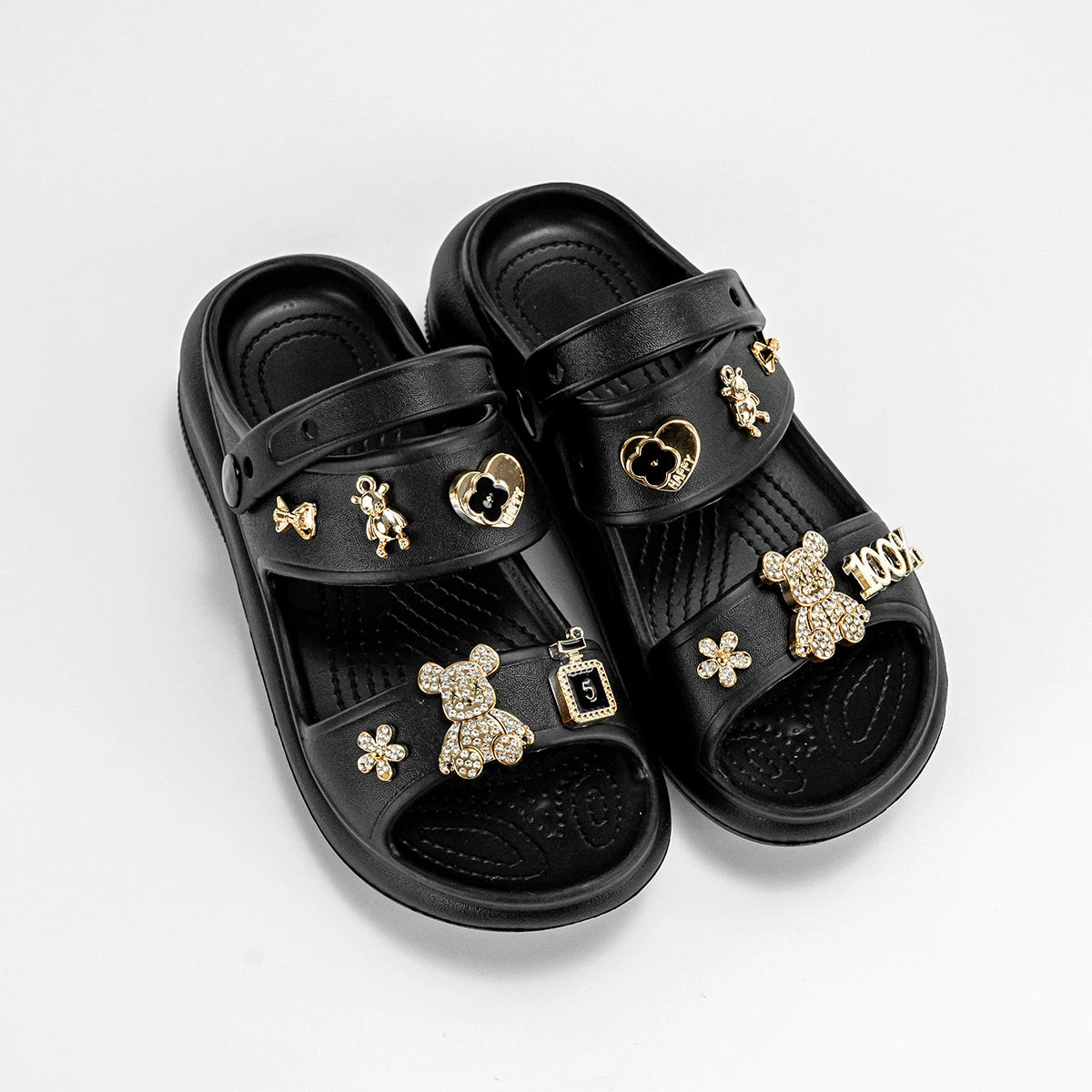 Fashion Popular Family Cartoon Gold Diamond Bear Slippers New Flats Bottom Boys and Girls Non-Slip Soft Bottom Sandals 811