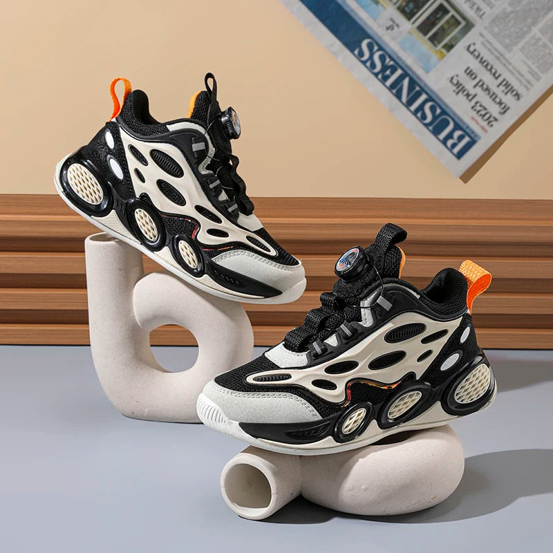 Boys' shoes 2024 New Spring and Autumn Children's sports casual shoes in the children's rotary button breathable mesh shoes