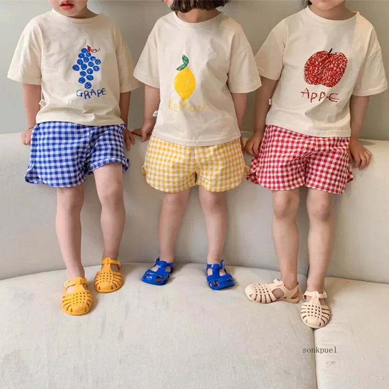 Baby Girls Set Summer Children Clothing Sets Plaid Shorts Short Sleeve T-Shirt Baby Girl Clothes Sweet Cute Outfits for 2-4Years