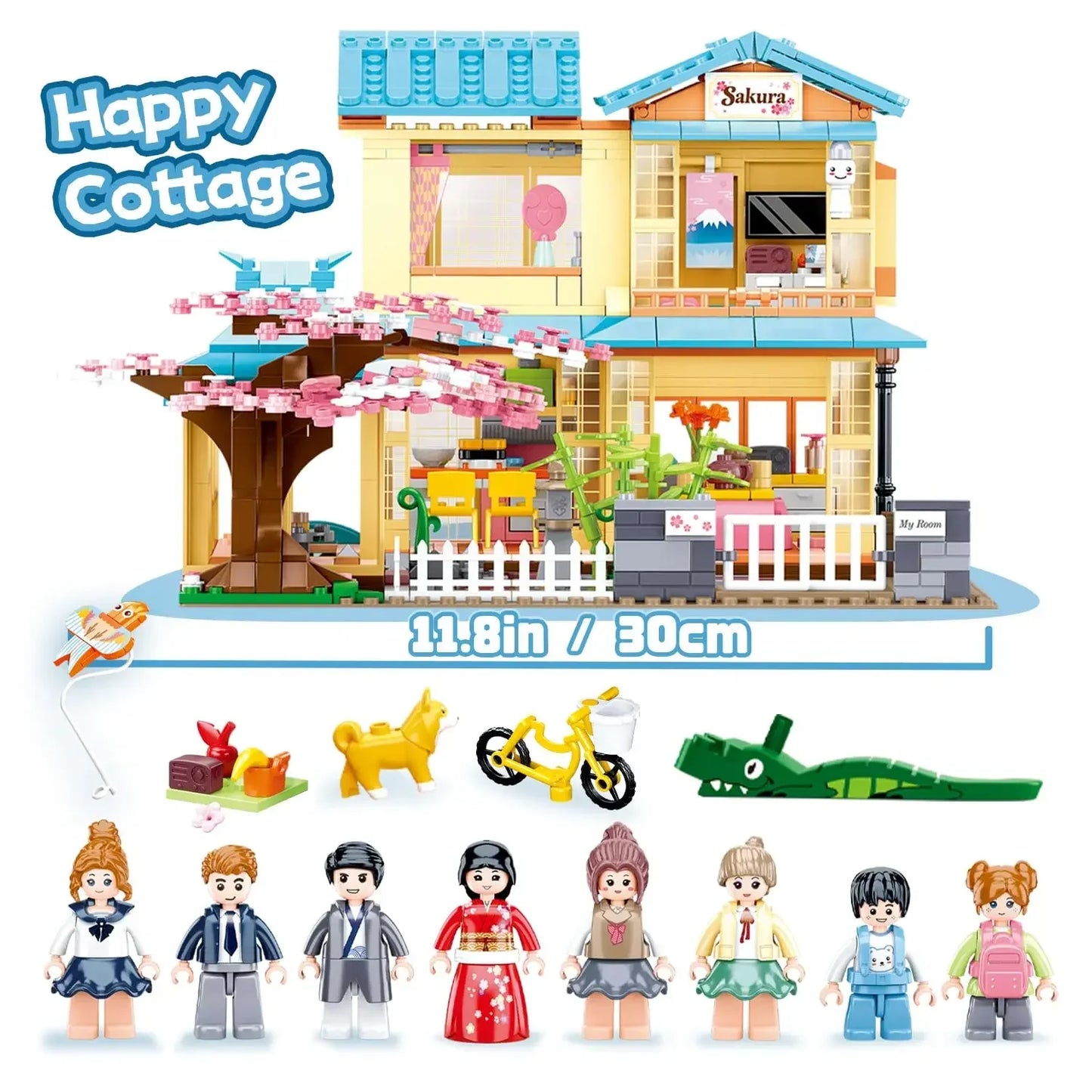 1029PCS Japanese Style House Building Blocks Cherry Tree House City Streetview Model Bricks Desktop Decoration Kids DIY Toy Gift