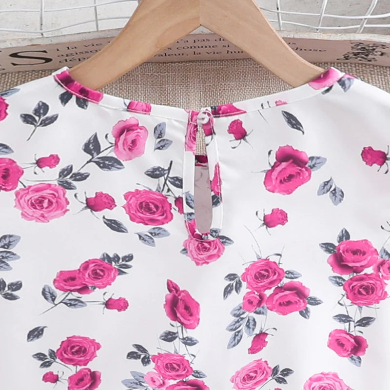 Kids Sets For Girls 8-12 Years White Print Sleeveless top + Pink Shorts Sweet Casual Style Summer Coolness 2Pcs set