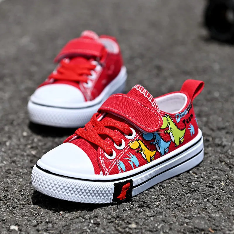 Children's Cartoon Canvas Sneakers – Breathable Low-Top Casual Shoes for Boys and Girls, Ideal for Spring and Autumn