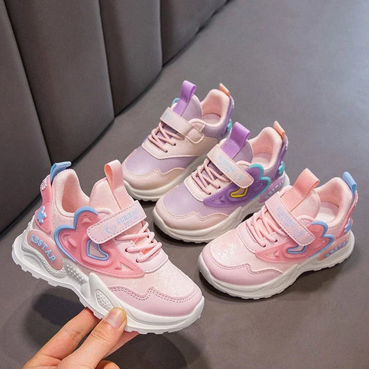 Kids Shoes for Girls Casual Sneakers with Heart Love Decoration High Quality Soft Breathable Children Sports Running Shoes 26-37