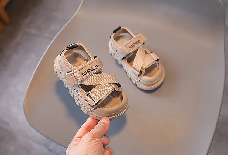 H04172 Summer Boys' Breathable Canvas Sandals – Outdoor Casual Shoes with Nylon Strap Detail for Toddlers and School-Age Children