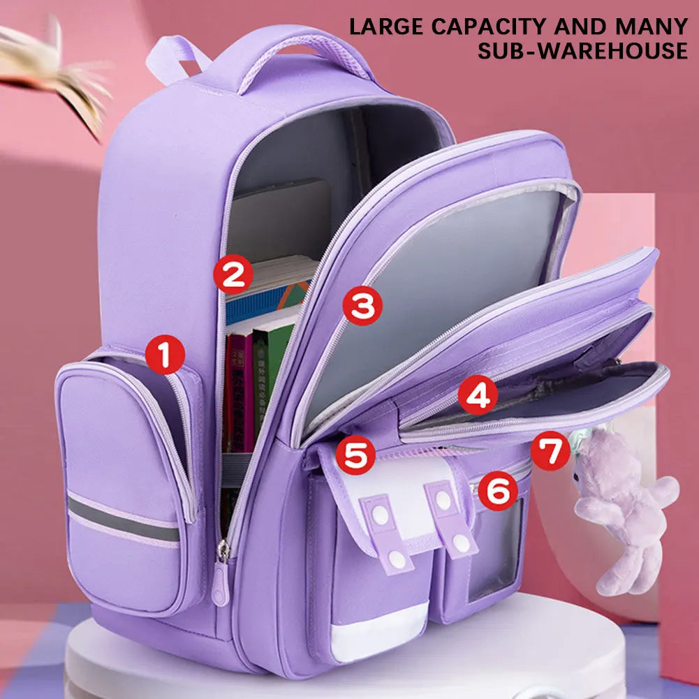 Lightweight Waterproof Backpack for Primary School Students (Grades 1–6) – Spine Protection and Load-Reduction Double Shoulder Bag