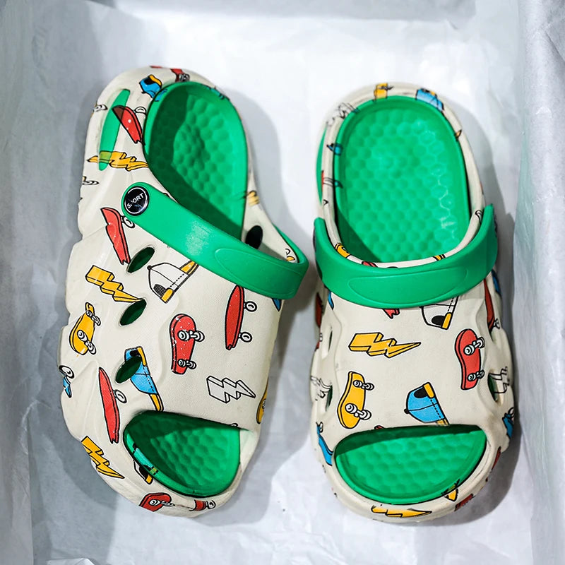 Children's slippers printed non-slip soft sole home indoor and outdoor graffiti boys and girls treasure stepping on poo sandals