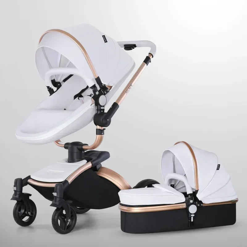 Baby stroller 3in1 Two-way High Landscape baby carriage PU leather Foldable shock-absorbing eggshell stroller 2in1