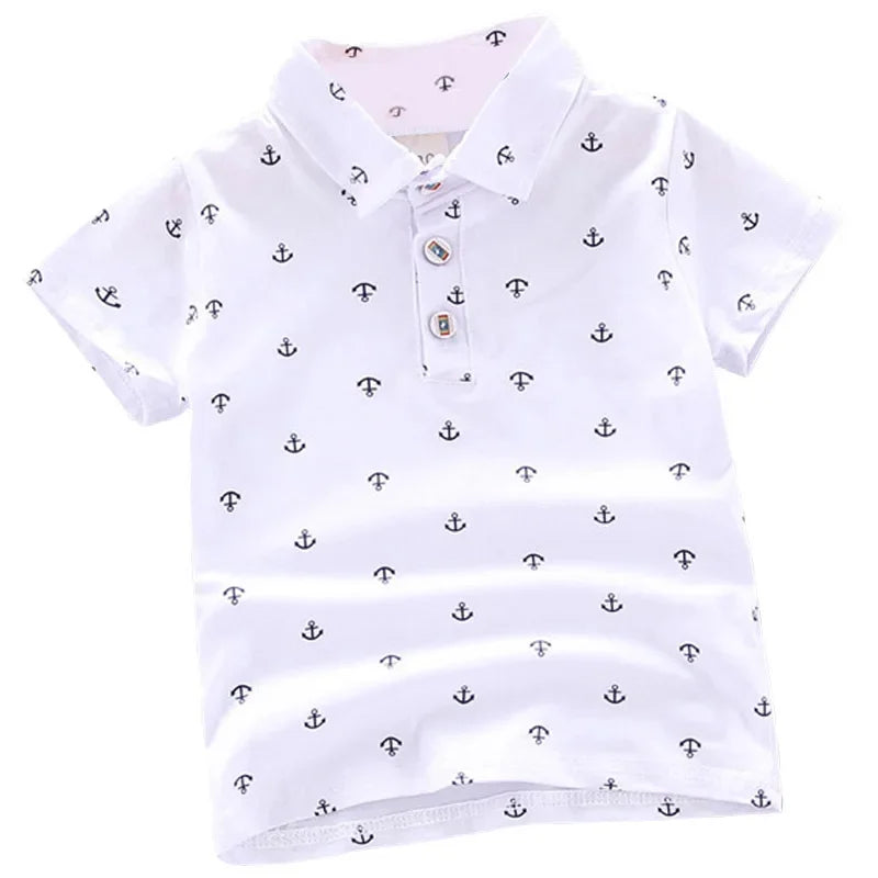 2025 Summer New Boys Fashion Print Short Sleeve Turndown Collar Cotton Shirt Breathable Children Tops Baby Clothes Dropshipping