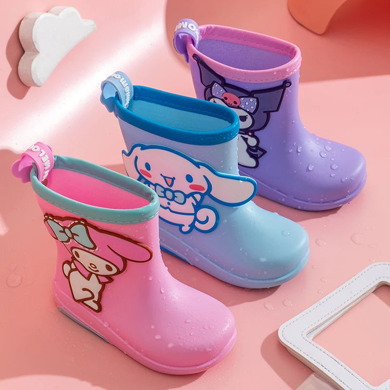 Kawaii Sanrio Children's Short Rain Boots Outdoor Anti-Slip Wear-Resistant Girls' Waterproof Shoes Fashion Winter Warm Rain Shoe