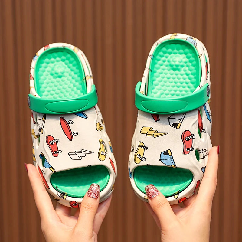 Children's slippers printed non-slip soft sole home indoor and outdoor graffiti boys and girls treasure stepping on poo sandals
