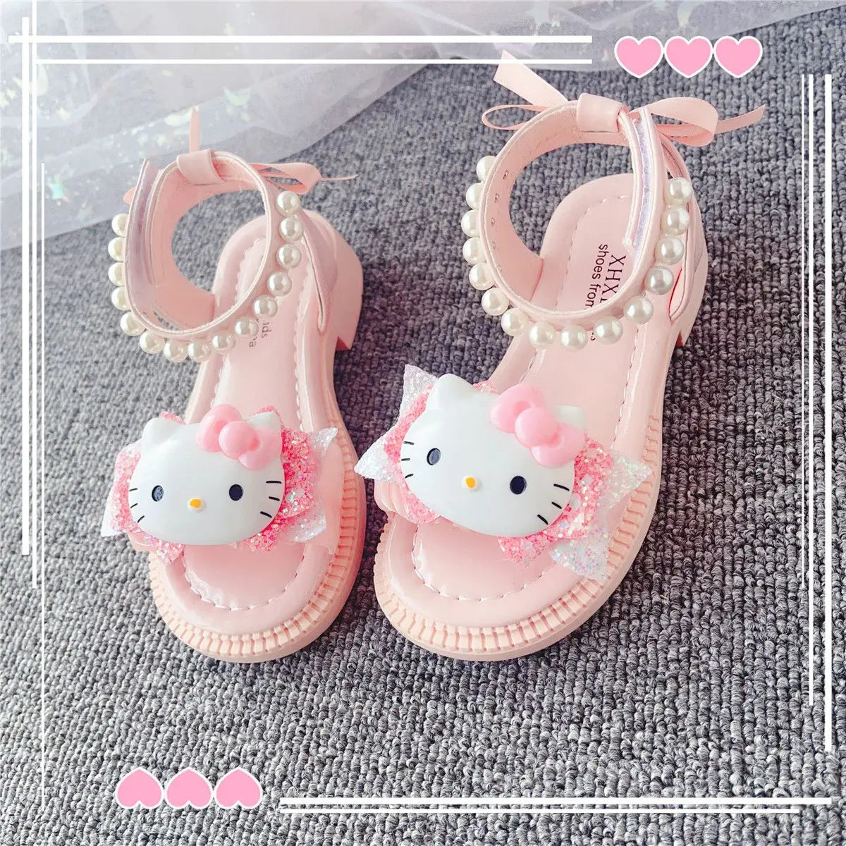 2024 Summer Cartoon hello kitty KT Cat Style Girls' Sandals Beautiful Pearl Children's Princess Performance children kids shoes