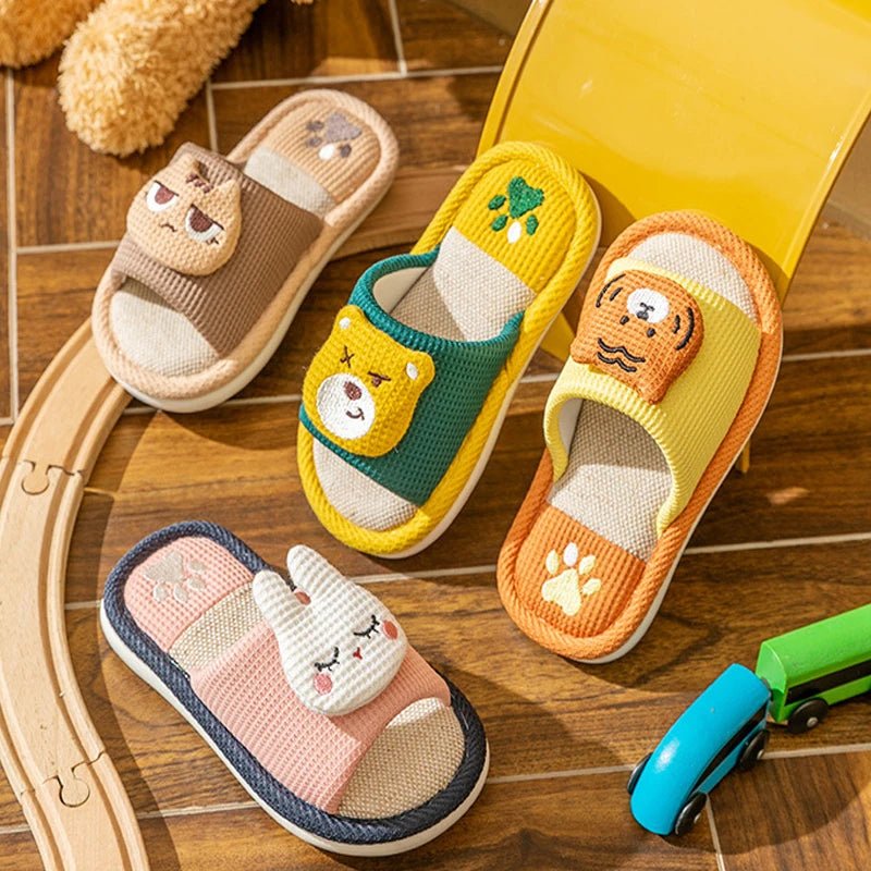 Litfun New Kids Slippers Linen Home Boys Girls Slippers Cartoon Rabbit Summer Indoors Kids Slides Comfort Non-slip Kids Sandals