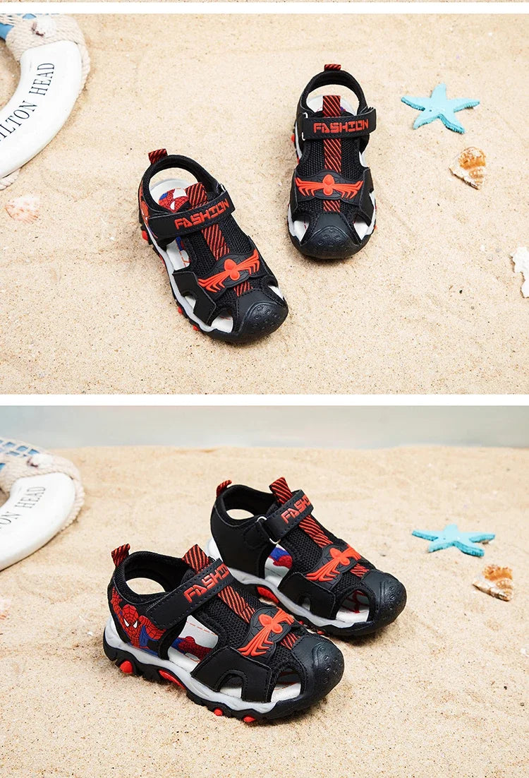 Summer Kids' Sports Sandals – Breathable Hollow-Out Design, Non-Slip Soft Soles for Boys and Girls in Black, Red, Gray, and Blue