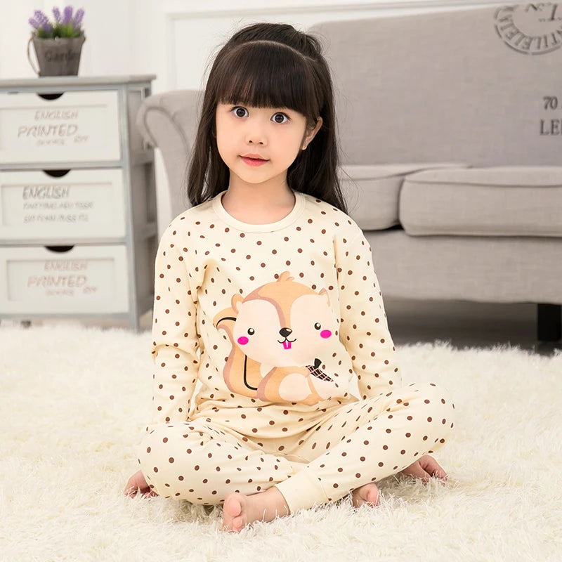 Kids' Cotton Pajama Set – Soft Full-Sleeve Sleepwear for Boys and Girls, Cartoon Print, Ideal for Spring, Autumn, and Winter
