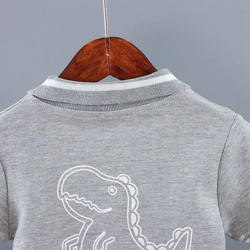 Summer Children Clothes Baby Boys Clothes Set Dinosaur Printed Turn-down Collar T-Shirts Tops+ Shorts 2PCS/Suit Infant Clothing