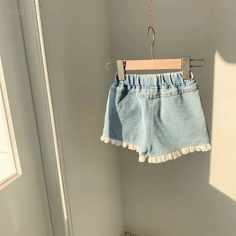 3-12Y Girls' Denim Shorts 2025 Summer New Stylish Pant Fashion Children's Loose Fit Baby Thin Cotton Versatile Blue Short Pants