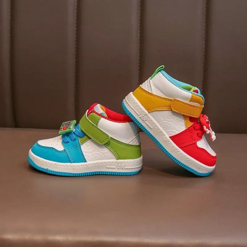 Fashion Colorful Children's Sports Board Shoes Breathable Comfortable Casual Sneakers Hook Loop Soft Thick Sole Outdoor Non Slip