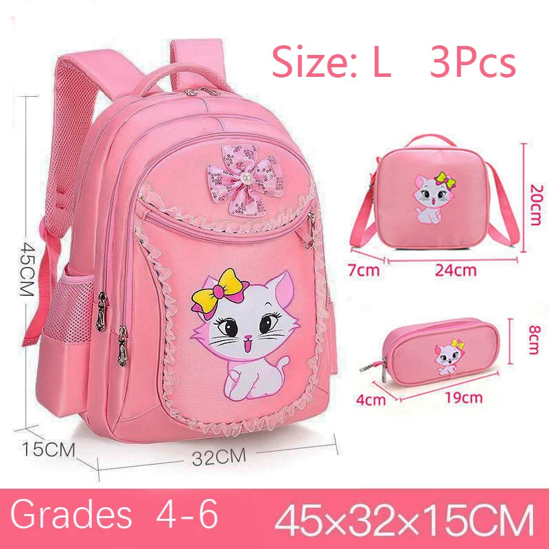 Pink Cat Backpack for Girls – Cute Bowknot Cartoon School Bag, Princess Style Bookbag for Kindergarten and Primary School