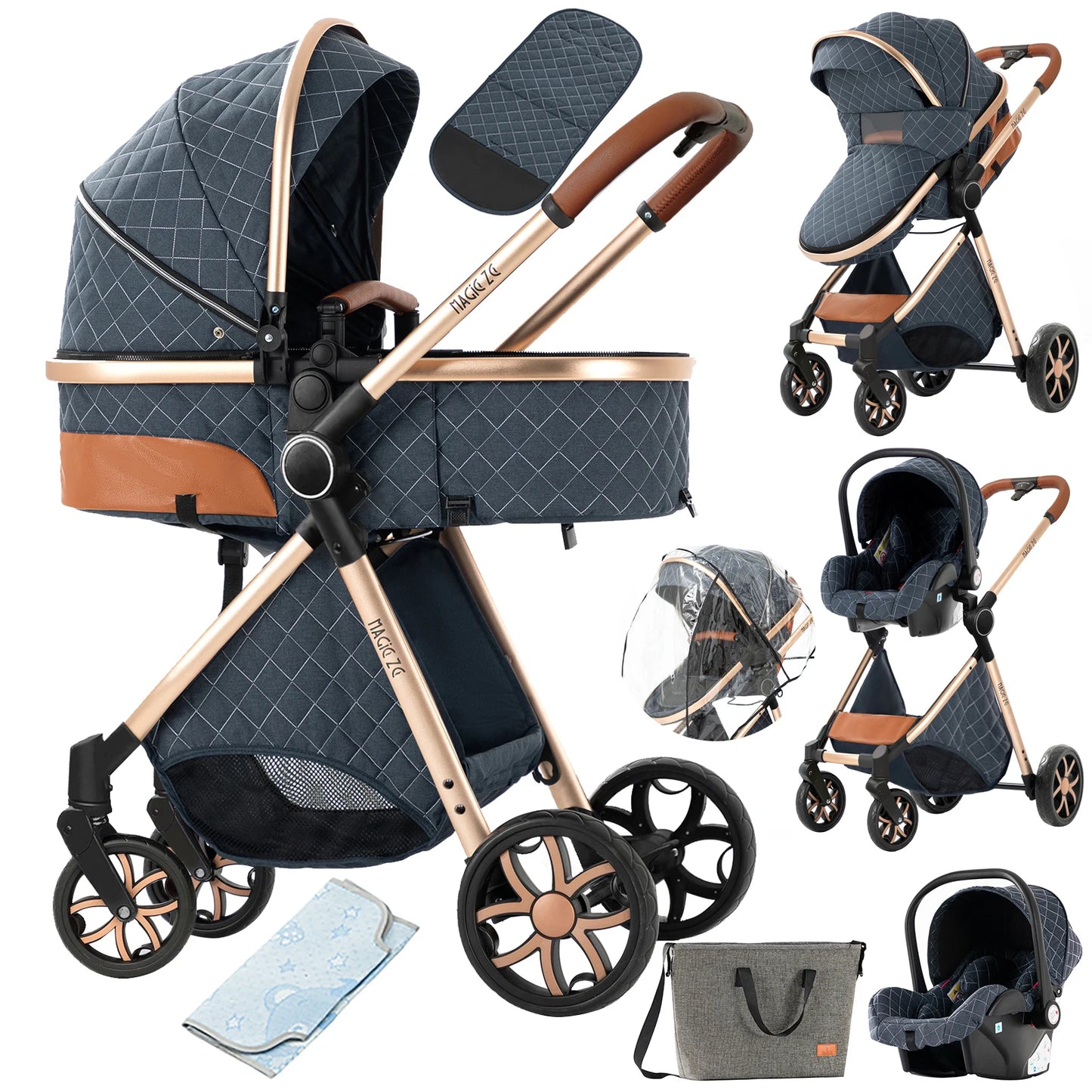 3 in 1 Lightweight Baby Stroller for Newborns Travel Foldable Infant Stroller which can be used as Baby Carriage and Light Cart