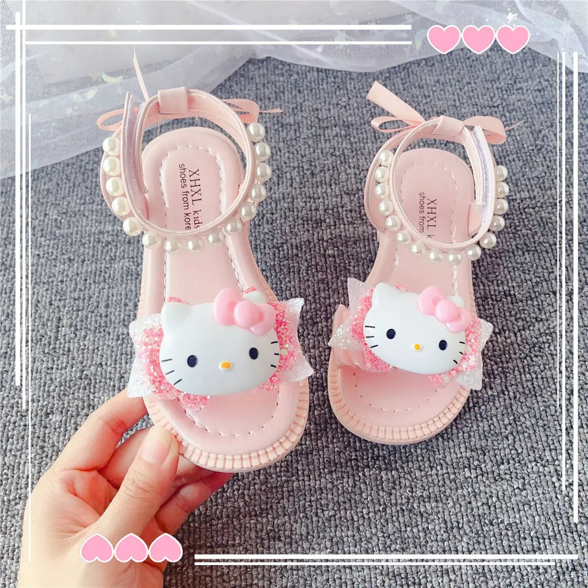 2024 Summer Cartoon hello kitty KT Cat Style Girls' Sandals Beautiful Pearl Children's Princess Performance children kids shoes