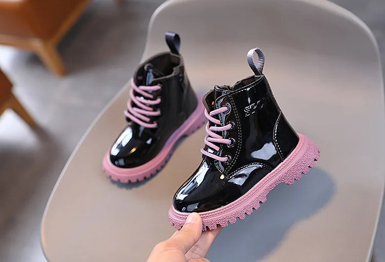 Boys Girls Single Boots Solid Color England Style Children Shoes Kids Small Short Boots Baby Non-slip Wear-resistant Footwear
