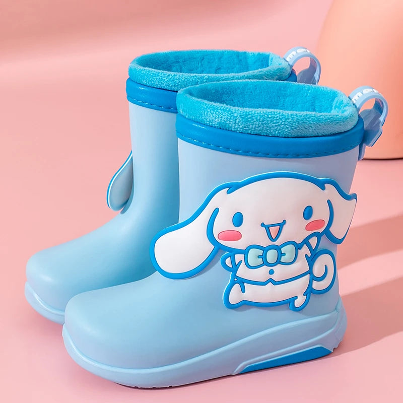 Kawaii Sanrio Children's Short Rain Boots Outdoor Anti-Slip Wear-Resistant Girls' Waterproof Shoes Fashion Winter Warm Rain Shoe