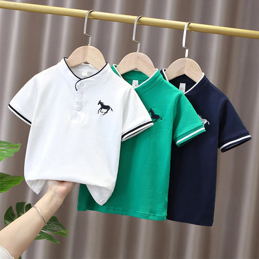 Children's & boys summer short sleeved cotton Polo Shirts T-shirt for preschool boys school outdoor top for children's clothing