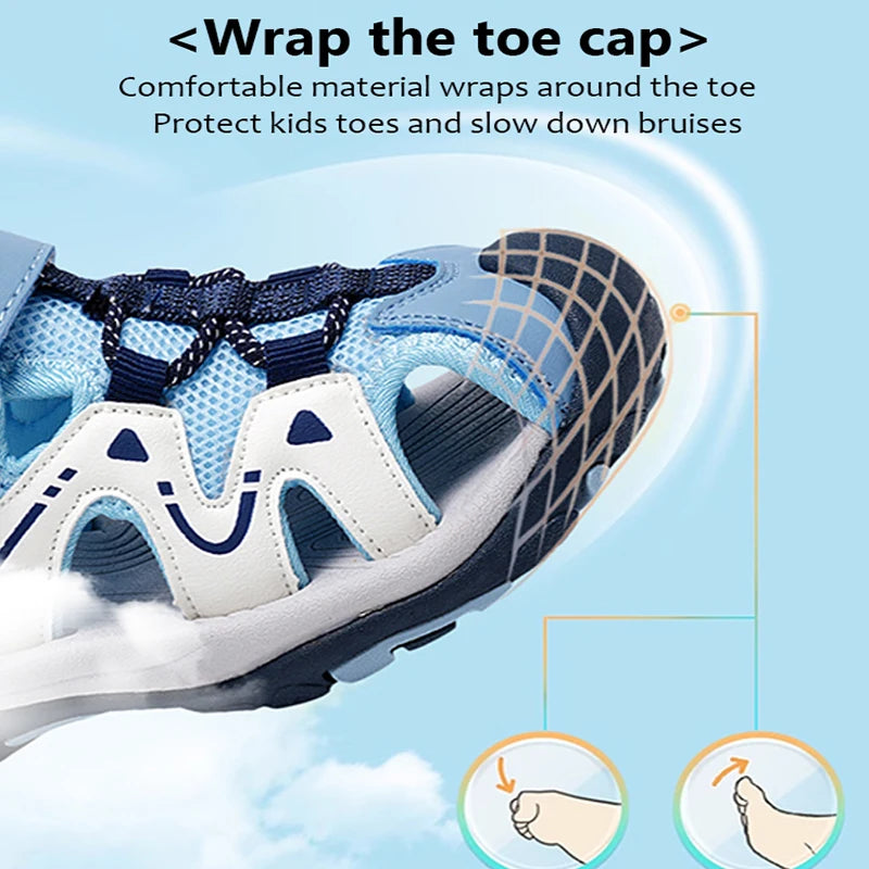 Summer Kids Beach Sandals Shoes Closed Toe Anti Bump Children's Walking Flat Shoe Outdoor Breathable Boy's Soft Sole Sandals