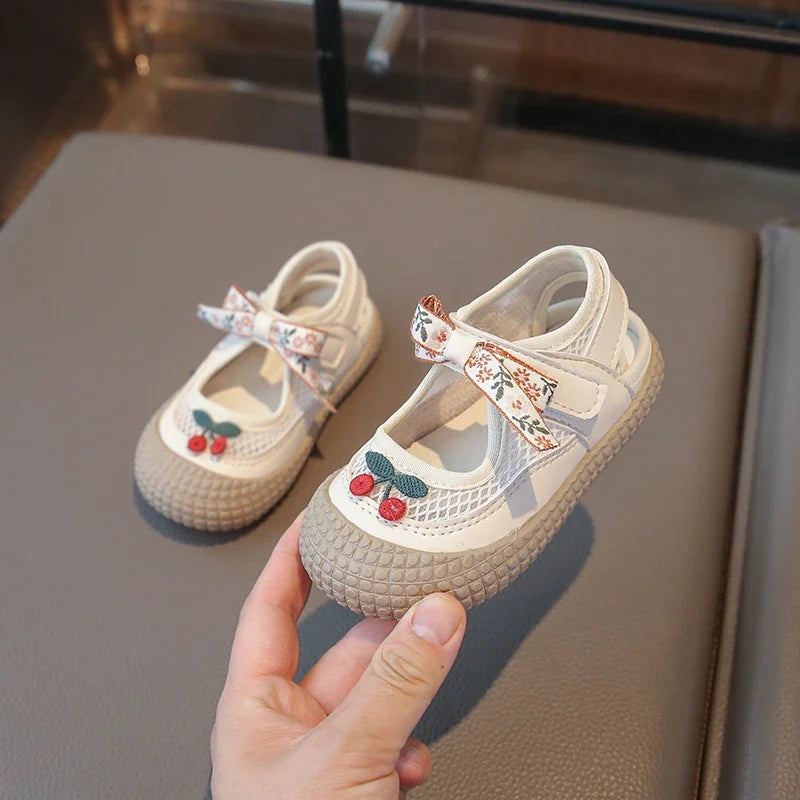 Baby Girls Sandals Cut-outs Cherry Children Beach Shoes Toddler Kids Summer Princess Shoes Anti Slip Soft Sole Babies Sandals