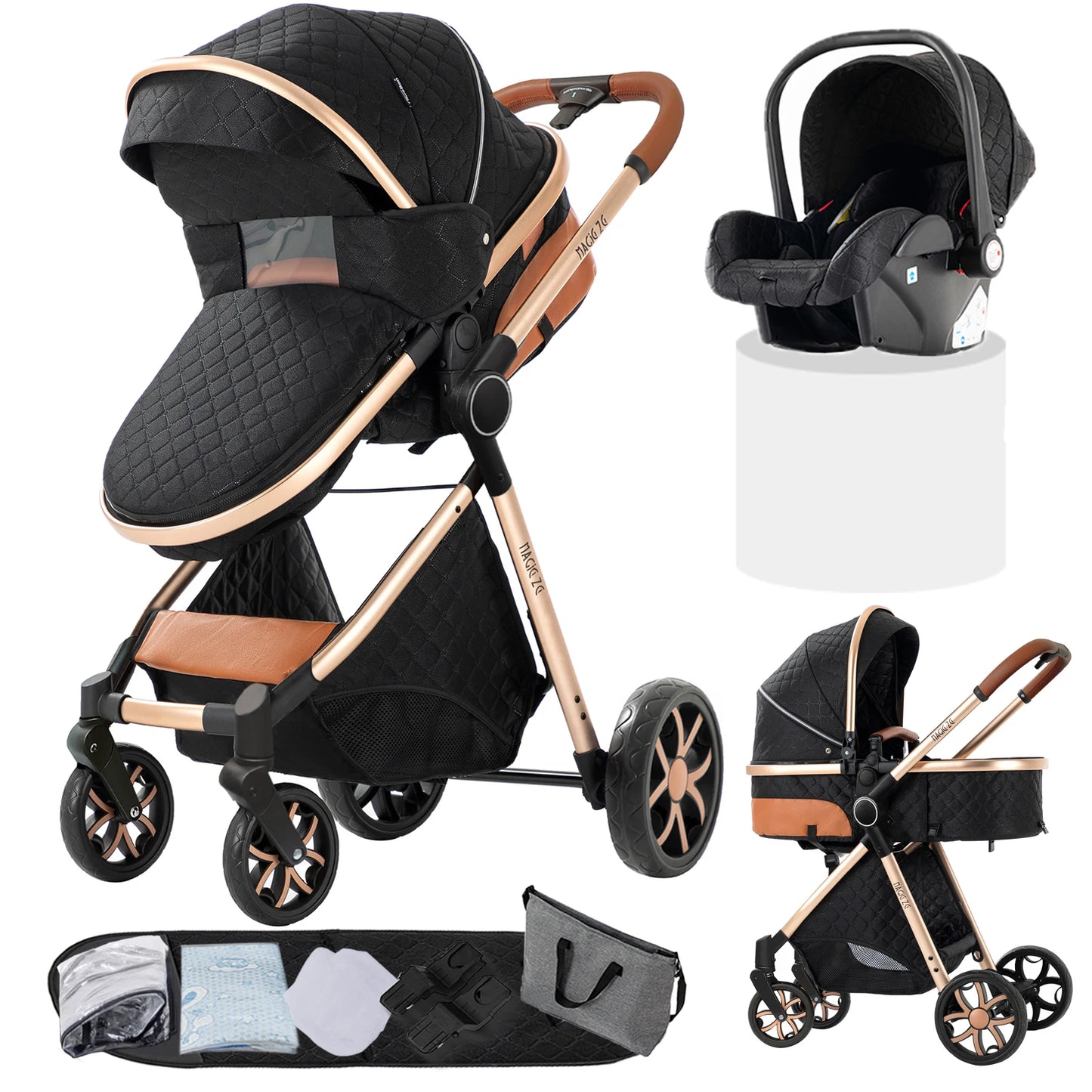 Baby Stroller 3 in 1 Four-wheel stroller Newborn Baby Car Portable Multifunctional Foldable Babies Carriage Cart Pram Mother-kid