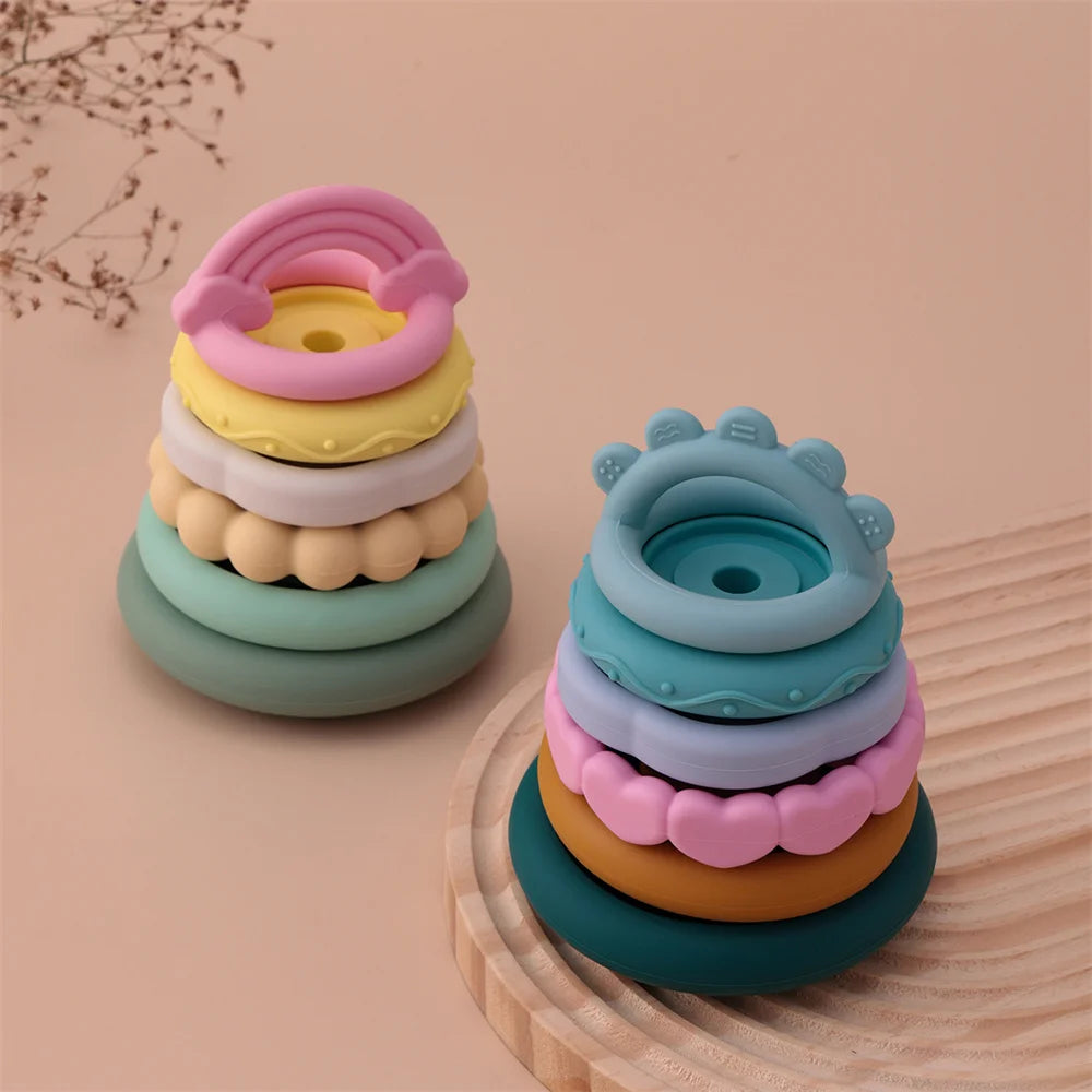 Color Kids 1Set Silicone Stacking Blocks Teether Toy BPA Free Soft Building Montessori Baby Toys 0-12M Safe Chewing Toy