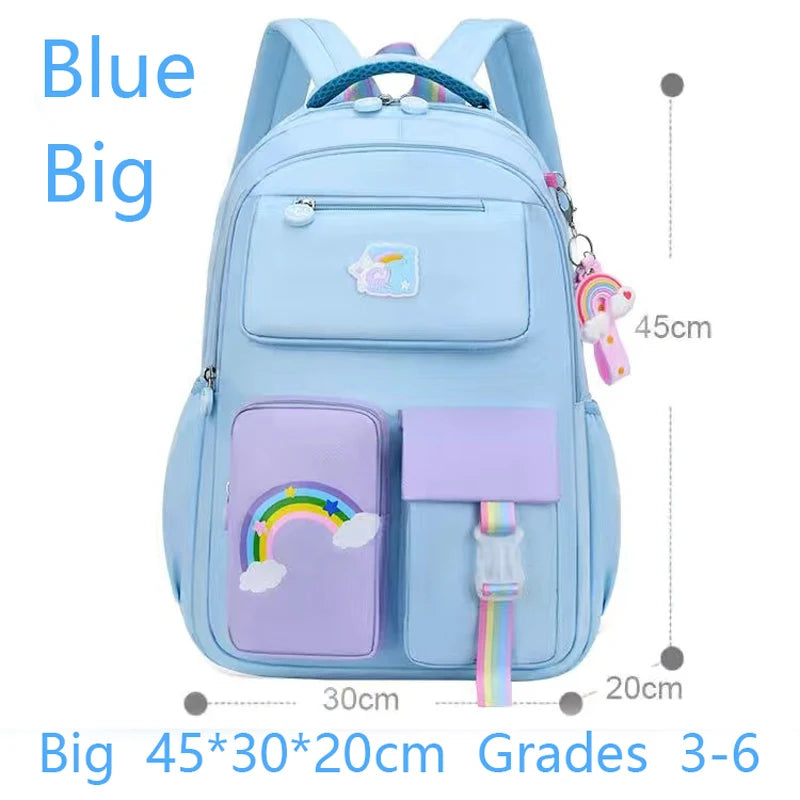 Premium Girls' School Backpack – Macaron Color-Block Design with Rainbow Zipper, Large Capacity Bag for Kids and Teens