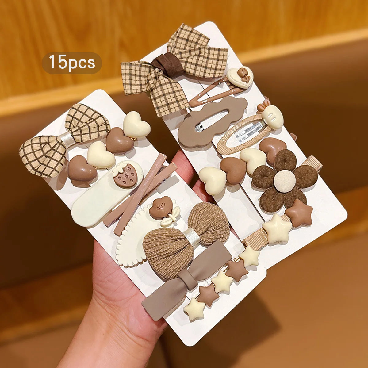 15 coffee colored bow hair clips with simple clips suitable for daily hair accessories