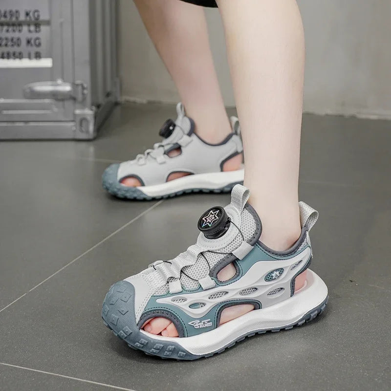 Summer 5-16 Years Boys Breathable Anti-Slip Beach Shoes Outdoor Anti-Bump Closed Toe Sandals Sport Sandals for Children's