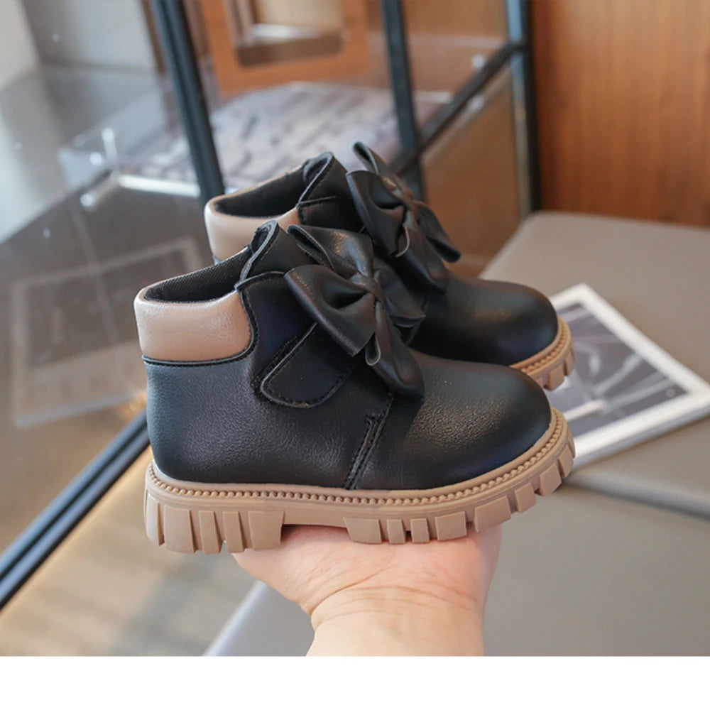 Girls Boots Bow Kids Fashion Buckle Cool Solid Color Toddler Girls Shoes Children Casual Boots Versatile Spring New Simple
