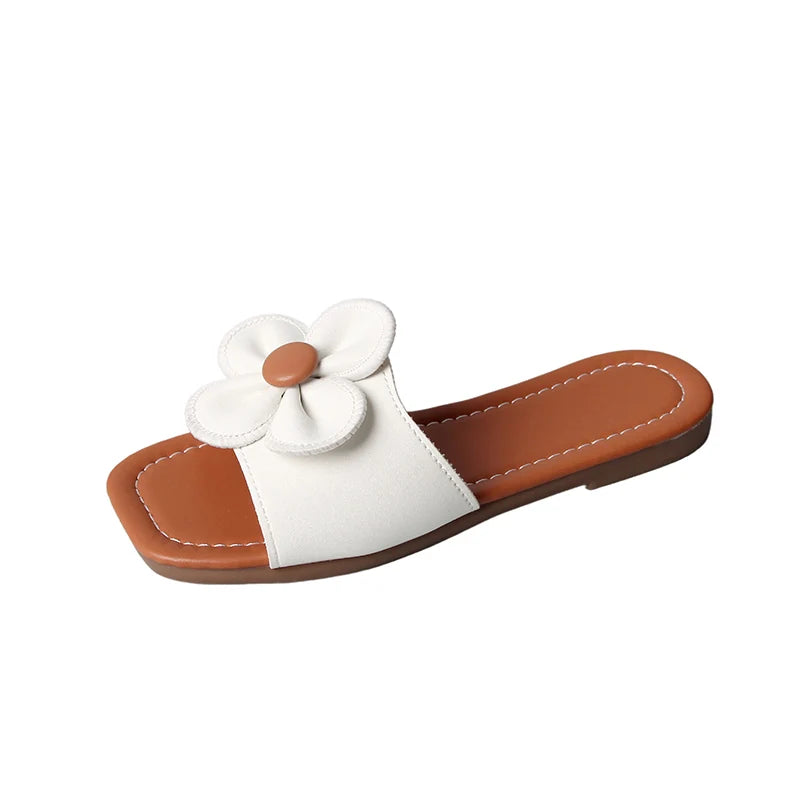 2025 Summer New Simple Kid's Slippers Flower Decoration Flat Bottom Non slip Beach Shoes Casual Children's Shoes 25-36