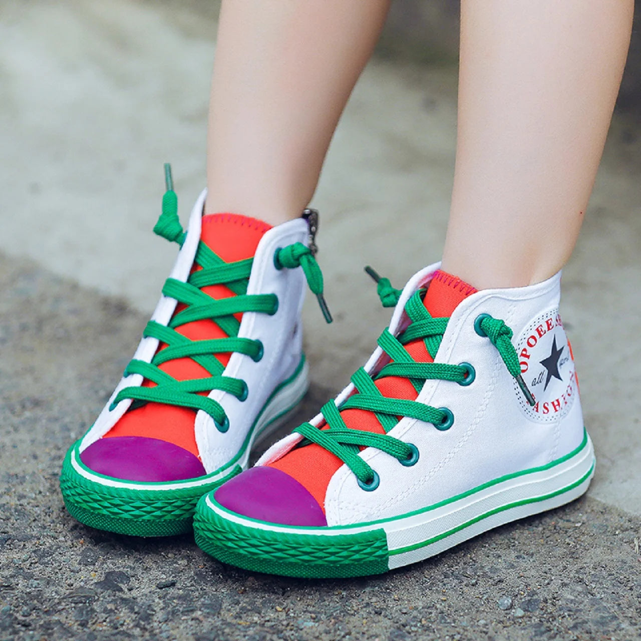 Opoee Children's Shoe Wholesale 2023 Spring Boys' and Girls' Board Shoes Korean Edition Colored Fashion Mid Top Children's Canva