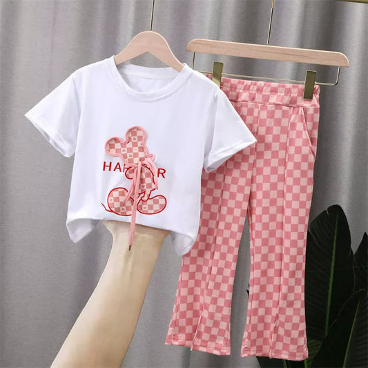 Girls Fashion Clothing Sets Summer New Kids Short Sleeve Suits Print T-Shirts+Pants 2Pcs Children Sweet Outfits 2-10 Years