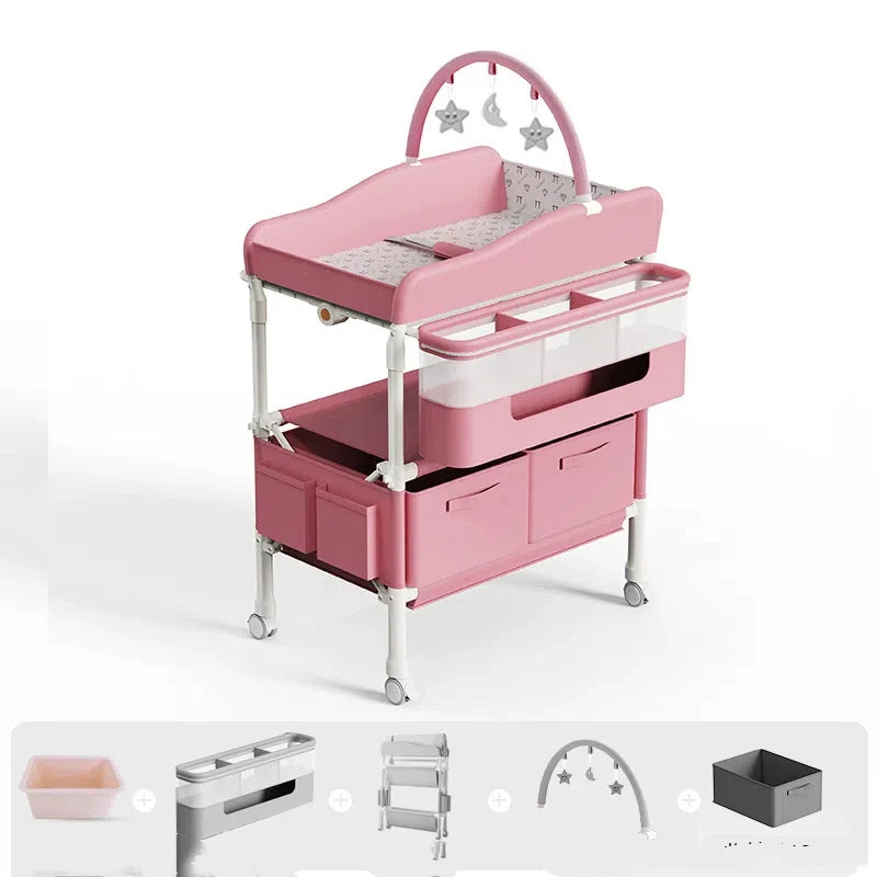 6-in-1 Portable Baby Care Station - Foldable Changing Table with Removable Bath Tub, Massage Mat & Storage Organizer