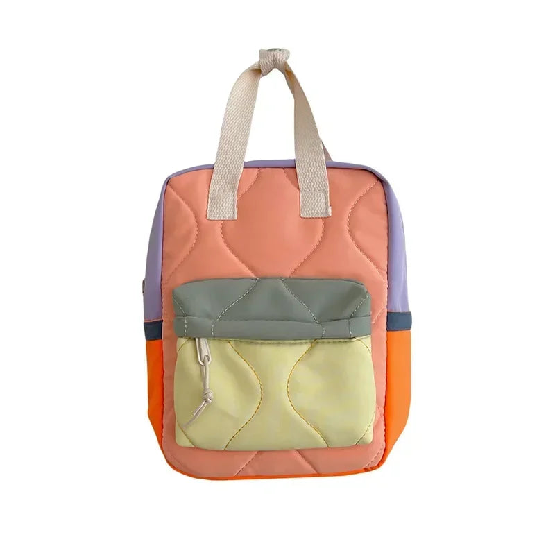 New Children's Casual Fashion Bag Boys and Girls Canvas Two-shoulder Bags Baby Color Matching Quilted Backpack School Bags