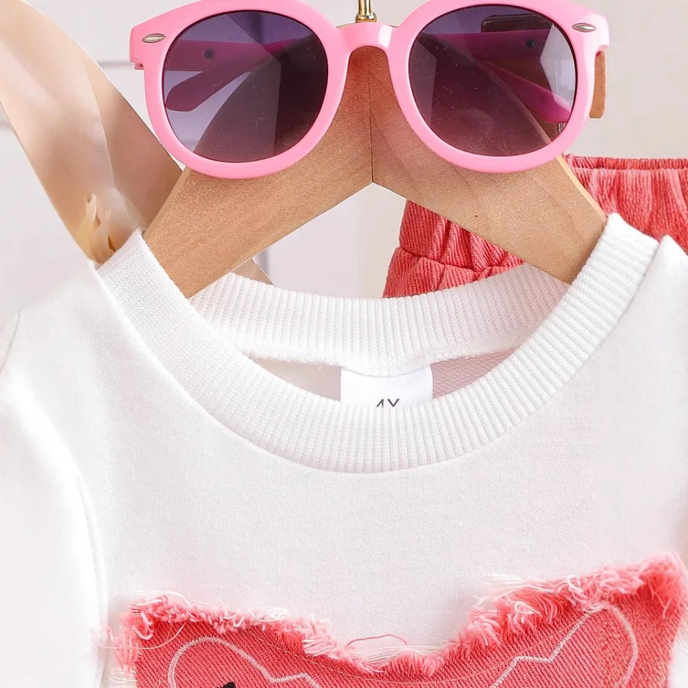 Bear Leader 2025 Summer 4-6 Year Old Streetwear Girls' Sets Sleeveless Butterfly Vest+Pink Cowboy Piercing Patch Pants 2-Pcs Set