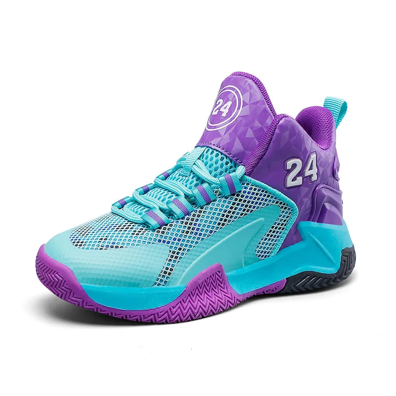 Childrens Basketball Shoes Big Kid Non Slip High-top Sport Training Sneakers Lightweight Outdoor Basketball Boots for Boy Youth