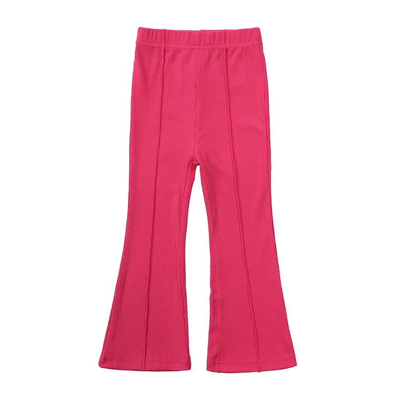 2025 Summer Girls Bell Bottom Outfits 2pcs Solid Cotton T-shirt Pants Suit For Children Teenage Girls Fashion Tracksuit Clothes