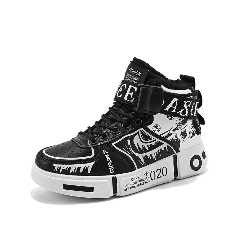 Boys' shoes Cotton shoes Winter 2025 new fleece thickened children's sports shoes large children high top board shoes