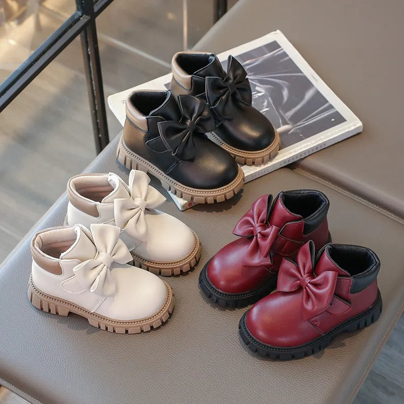 Girls Boots Bow Kids Fashion Buckle Cool Solid Color Toddler Girls Shoes Children Casual Boots Versatile Spring New Simple