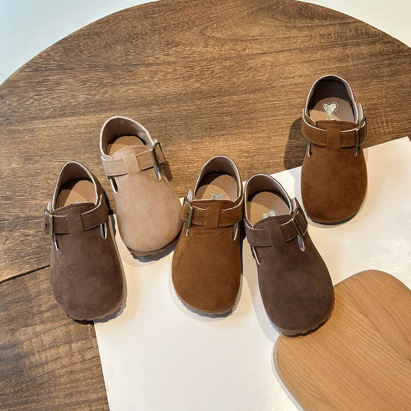 Boys Girls Moccasins Retro Non-slip Sweet Kids Flat Shoes Soft Sole 2024 New Fashion Children Leather Shoes Hook&loop Elegant